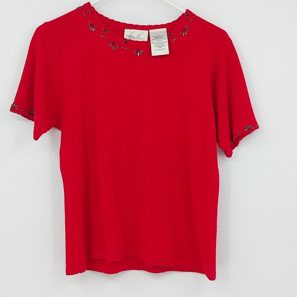 Title: Kathie Lee Collection Women's Medium Beaded Neck Top Short Sleeve Shirt